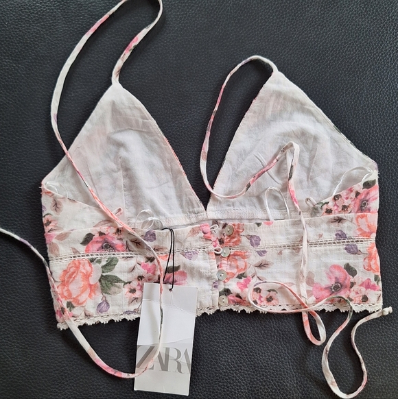 Zara Floral Tie Crop Top - Picture 3 of 13